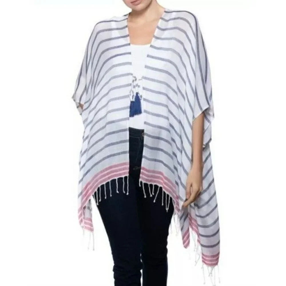 INC Women's White & Navy Striped Tie Topper O/S (MSRP $49)